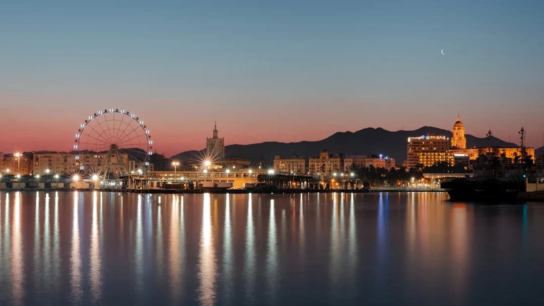 Malaga Port luxury cruise ships sunset